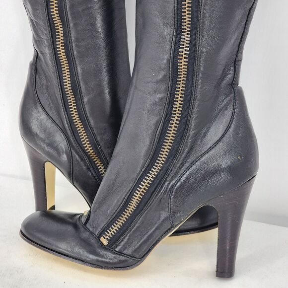 Juicy Couture Y2K Vintage Zipper Leather Black Tall Heeled Boots Size 7 RARE - Picture 9 of 12
